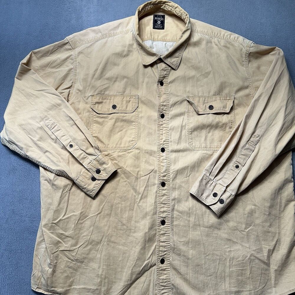RedHead Shirt Mens 3XL Beige Canvas Pocket Heavyweight Button Long Sleeve